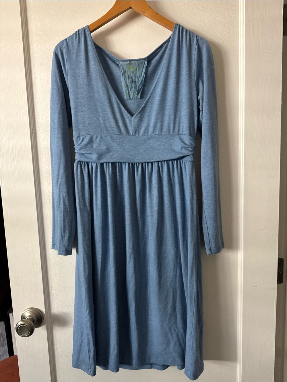 Green Dragon Light Blue Long Sleeve V-Neck Dress